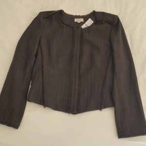 Ann Taylor tweed jacket with fringe trim